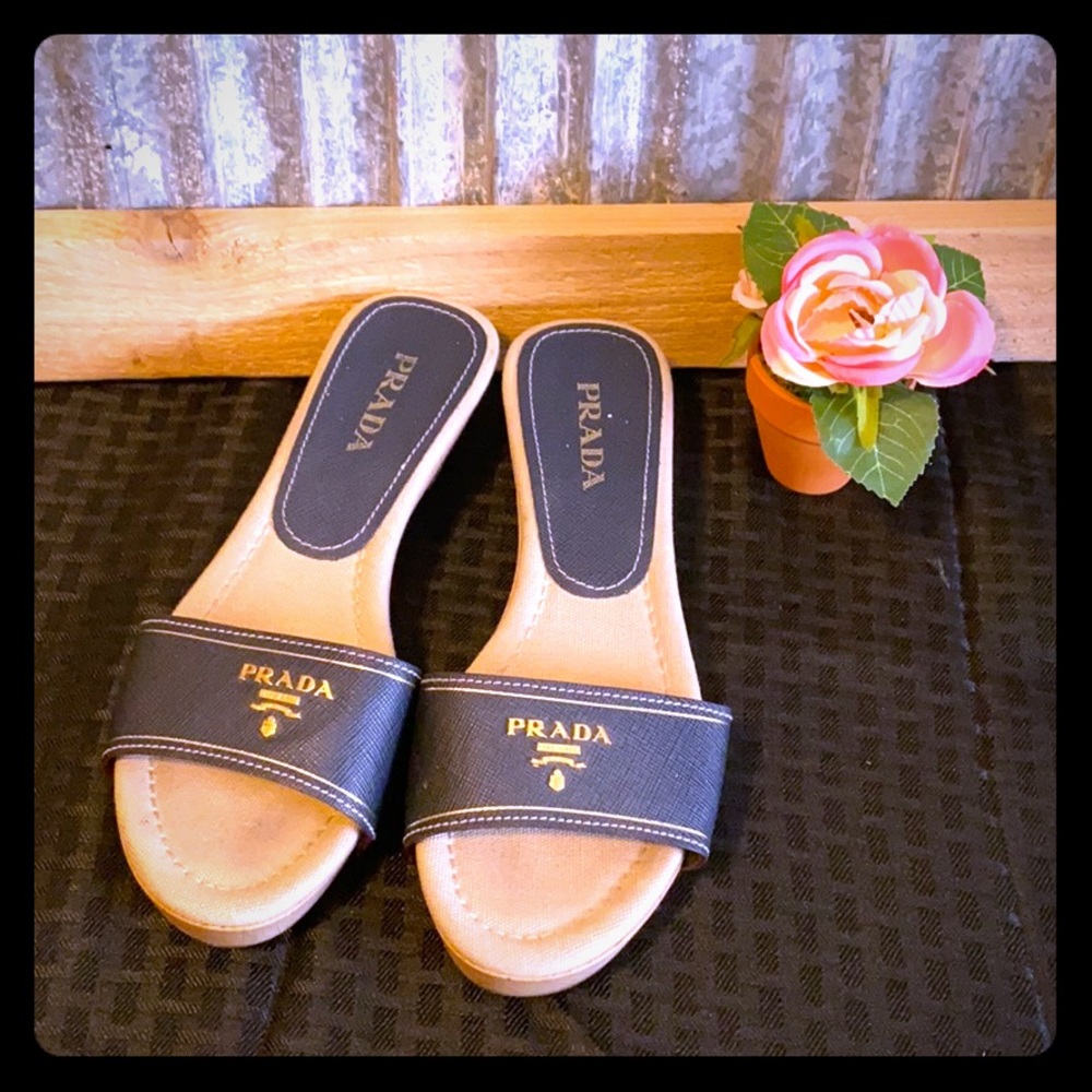 PRADA WOODEN SLIDE SANDAL